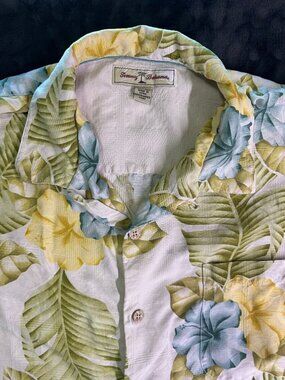Tommy Bahama Silk Hawaiian Shirt Men’S Large White Floral Print